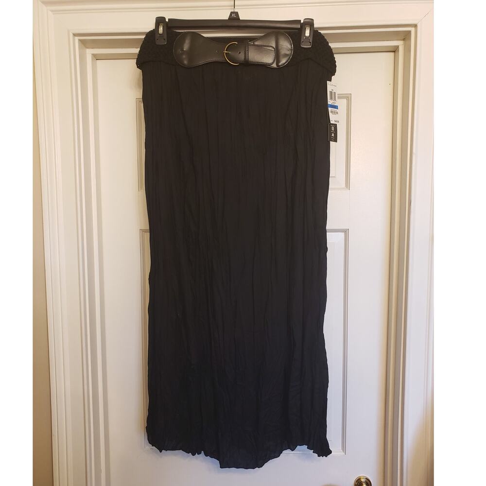 Style & Co. Black Crinkle Maxi Skirt w/ Belted Waist, Size XL